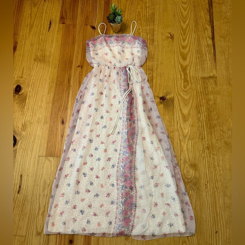 I Am Muse Chiffon Floral Tank Maxi Dress Slit Womens SZ 7/8 NWT Spaghetti Strap